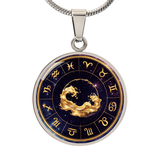 Aquarius | Gold Celestial Zodiac Wheel Necklace