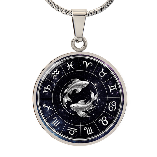 Pisces | Silver Celestial Zodiac Wheel Necklace