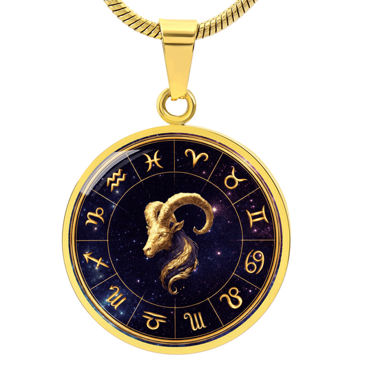 Aries | Gold Celestial Zodiac Wheel Necklace