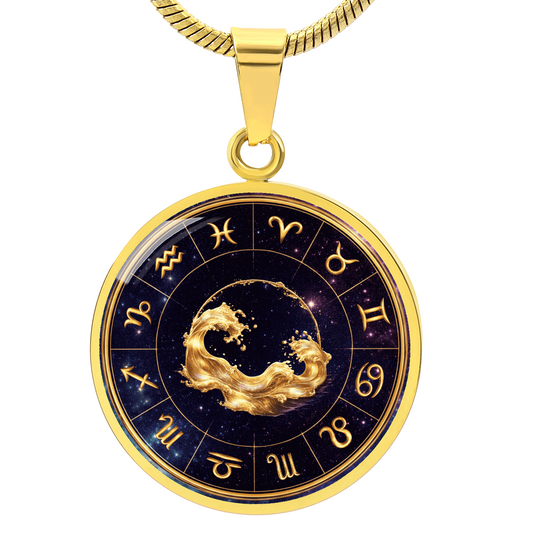 Aquarius | Gold Celestial Zodiac Wheel Necklace